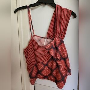 Free People Women's Asymmetrical Cropped‎ Tank Top Red Black Size Small